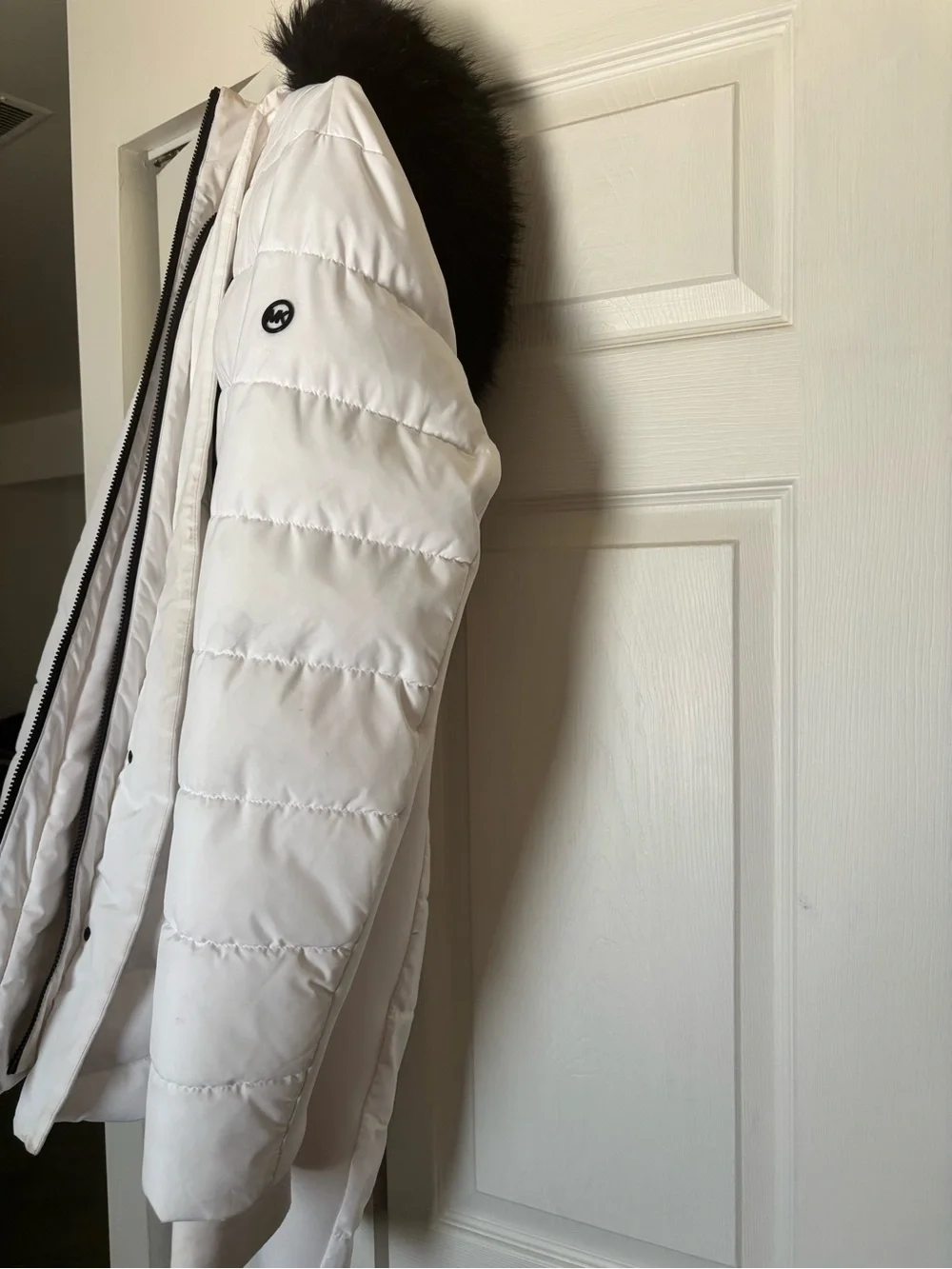 Michael Kors White Quilted Coat with Black MK Logo